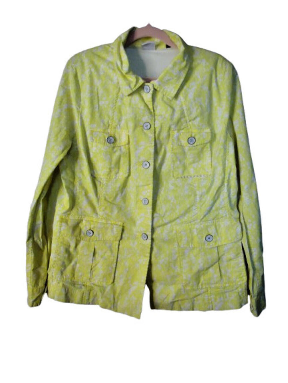 Cabi Fields of Daisies Utility Jacket Size Large Yellow White Button Up #5160